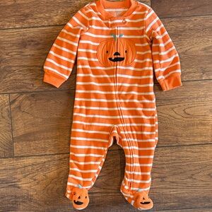 Carter's Orange and White Striped Pumpkin Footed One-Piece